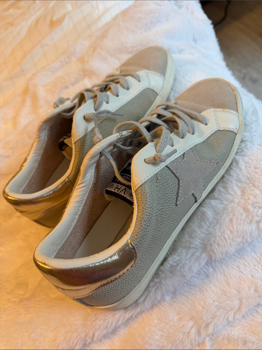 Vintage Havana Women's Star  Sneakers in Taupe with Gold Heel